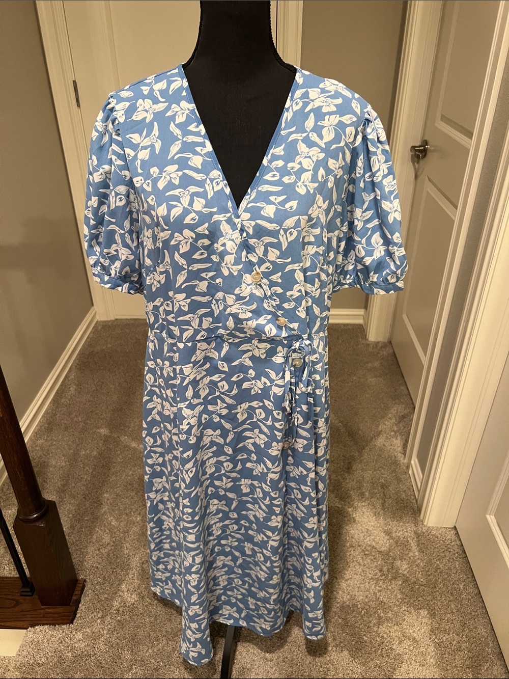 BloomChic Light Blue & White Floral Wrap Midi Dress